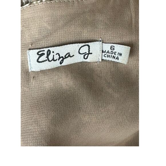 Eliza J Dress Womens 6 Tan Brown Pleated Sleeveless Maxi Abstract Boho Office - Picture 6 of 8